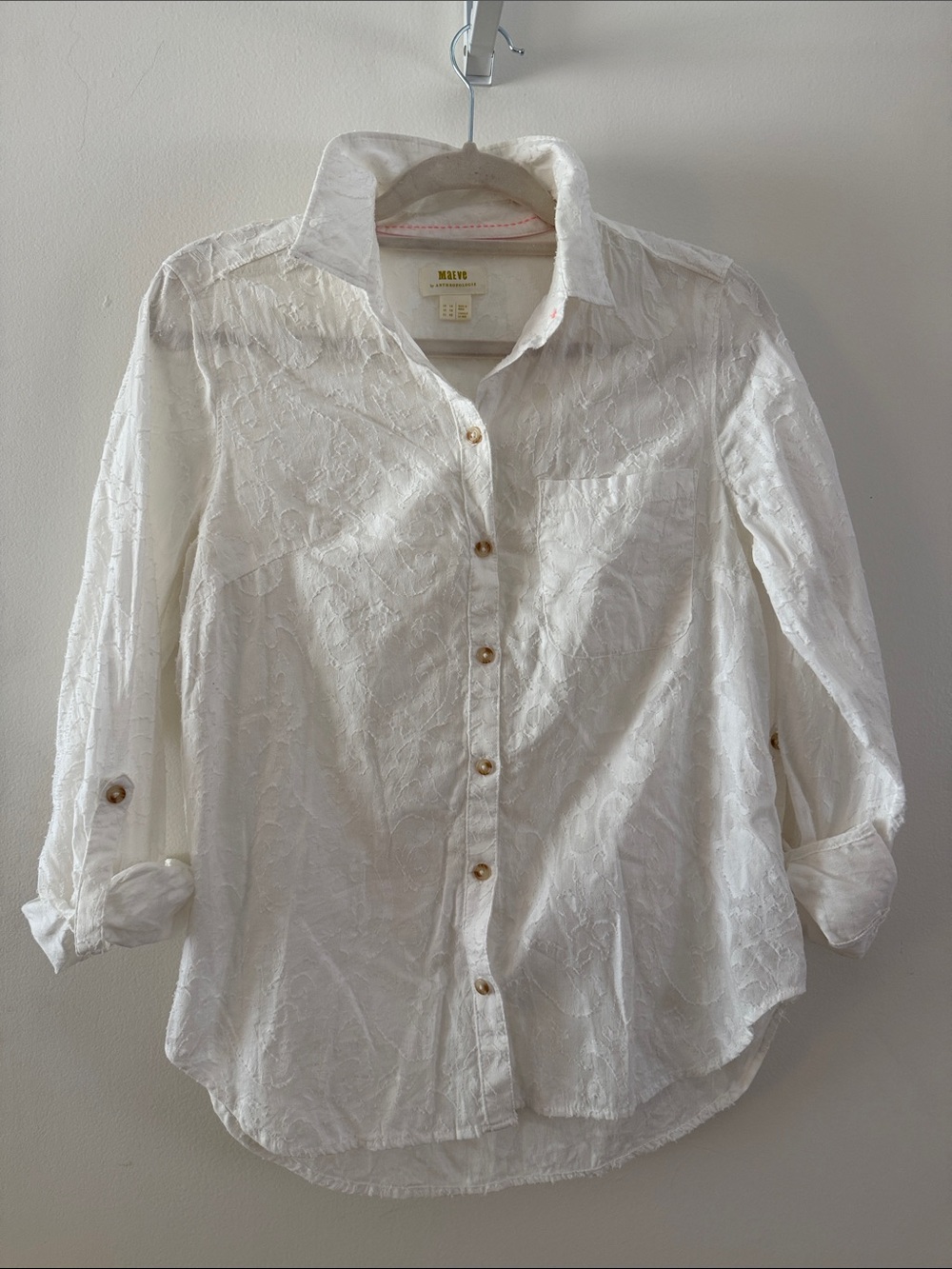 Mauve White Lace-Texture Button-Up Shirt - Women